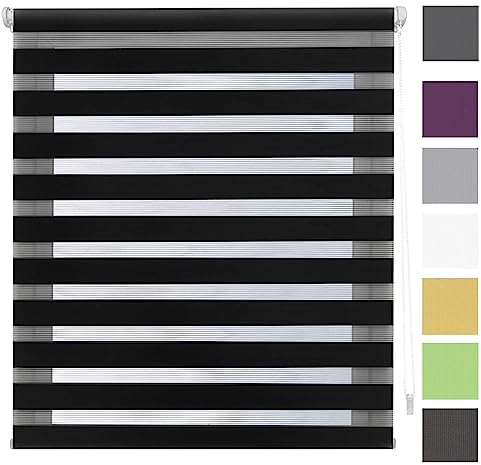 Doppelrollo klemmfix Verdunkelungsrollo, 30x160cm Hitzeschutz und Sichtschutz, Rollo Seitenzugrollo,Fenster Verdunkelung mit Bohren für Fenster und Tür, Schwarz