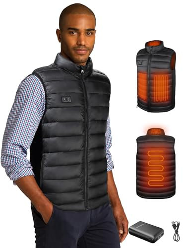 Loowoko Heated Gilet for Men with 10000mah power bank, Lightweight Heated Vest Thermal Body Warmer, 3 Heat Settings + 4 Zone Heating, For Working outside, Motorcycle, dog walking