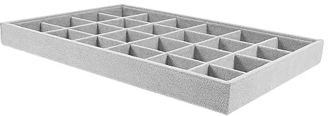 GALPADA Plateau à Bijoux En Glace Velours Doux Gris 24 Compartiments Organisateur De Porte-boucles D'oreilles Et Présentoir à Bagues Polyvalent Pour Usage Domestique Et Vitrine