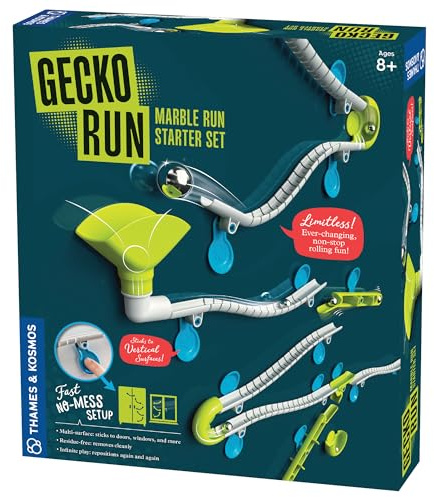 Gecko Run Marble Run Starter Set by Thames & Kosmos, Toy of the Year Winner - 63 Piece Vertical Marble Run, Flexible Tracks | Fast, No-Mess Setup, Residue-Free Nano-Adhesive Pads, Creative Play