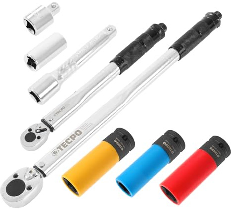 TECPO 2x Drehmomentschlüssel 1/2 28-210Nm + 1/4 5-25Nm + Schoneinsatz 17/19/21mm