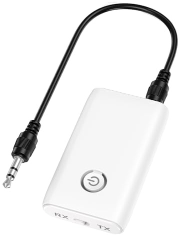 LOFICOPER Bluetooth 5.0 Adapter, 2 in 1 Bluetooth Aux Adapter, Audio Transmitter Empfänger mit Typ-C Aufladung, für Auto, Kopfhörer, Stereo Systeme - Weiß