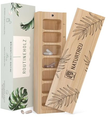 NATURTREU® Pillenbox aus Buchenholz - Tablettenbox 7 Tage mit Magnetverschluss - Medikamenten Organizer - Praktisch für Nahrungsergänzungsmittel