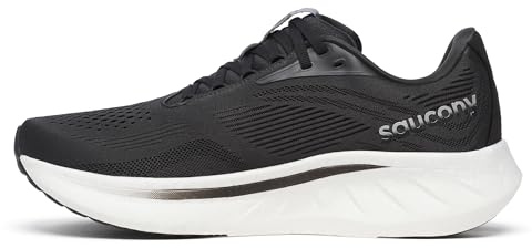 Saucony Men's Ride 18 Sneaker, Black/White, 9.5 Wide