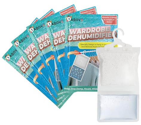 PACK OF 5 Hanging Wardrobe Dehumidifier, Condensation Remover, Moisture Absorber, Dehumidifiers for Damp, Mould, Moisture in Wardrobe, Bedroom, Caravan, Bathroom, Basement - 210 g