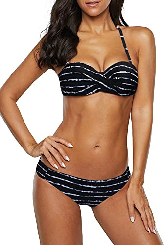 Dokotoo Bandeau Bikini Damen Push Up Zweiteiliger Badeanzug Bademode Bikini Set, 03-Schwarz, XL