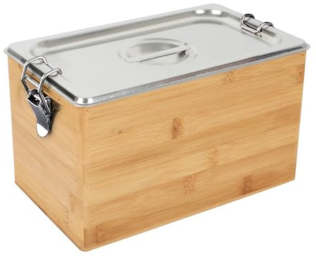 Kitchen Compost Bin,Organic Waste Bin Stainless Steel Food Waste Bin with Cover & Woodenbox,Dishwasher Safe Kitchen Countertop Compost Bin (4.5L)