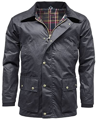 Barker - Giacca cerata da uomo con cappuccio staccabile e fodera in tartan, per adulti, a maniche lunghe, con cerniera, Marina Militare, M