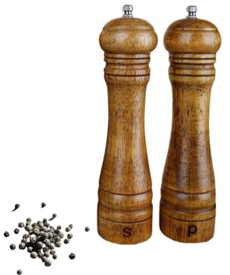 Lot de 2 moulins à sel et à poivre en bois de chêne réglables en céramique pour shaker de cuisine avec noyau en céramique - 20,3 cm