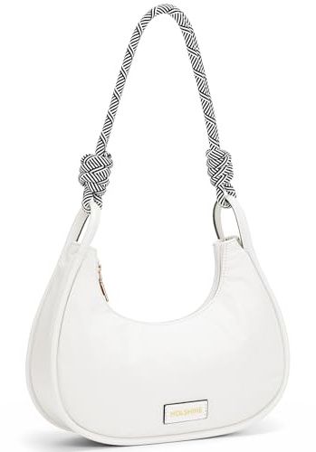 molshine Borsa a mano a mezzaluna, borsa a tracolla in nylon, borsa per ascella, pochette alla moda per donne modello da donna all'aperto, bianco