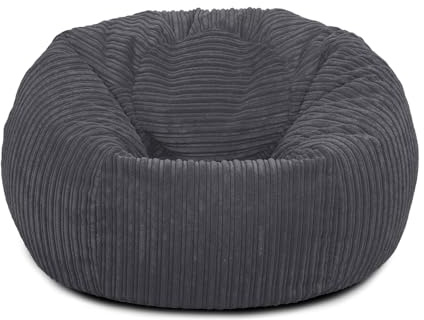 Bags of Beans Adult Corduroy Bean Bag Pre-Filled - Lounger Chair - Grey