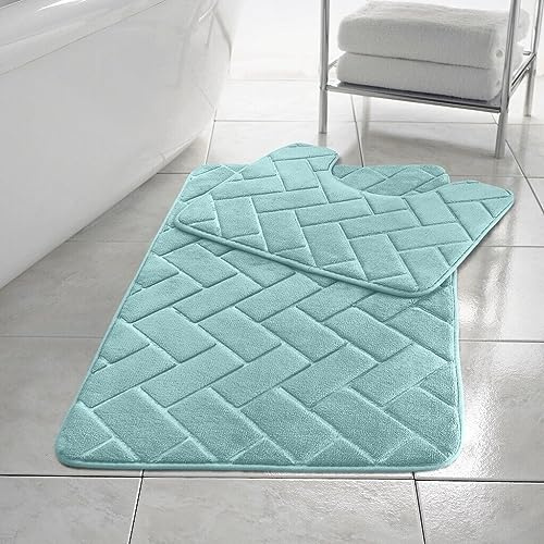 EXQUIZIT HOME Badvorleger, Memory-Schaum, rutschfest, schnell trocknend, ultraweich, Badezimmerteppich, WC-Vorleger, WC-Vorleger-Set, 2 Stück, Farbe: Aqua