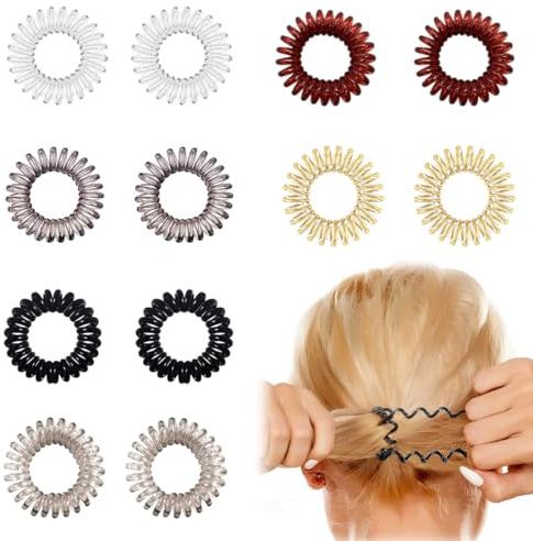 XYTAHDM 12 Bandas de Plástico en Espiral para el Cabello, Elásticos en Espiral Extra Fuertes, Elásticos en Espiral para el Cabello, Bandas de Plástico en Espiral No Dañinas para Mujeres y Niñas