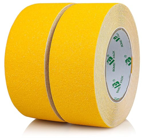 BOMEI PACK Antirutsch Streifen,2 Rollen von 50mmx10m, Gelb rutschhemmendes klebeband grip tape für für rutschfeste Treppenstufen im Innen- und Außenbereich