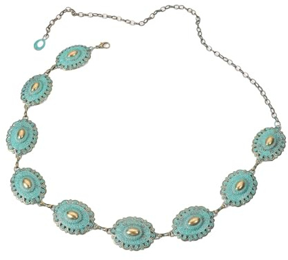 LWZko Kettengürtel Damen, Concho Kettengürtel, WesternGürtel Damen, Bohemian Gürtel, Vintage Kette Gürtel, für Frauen, für Kleider Jeans Land Konzert Outfit, 105cm, Quadratische