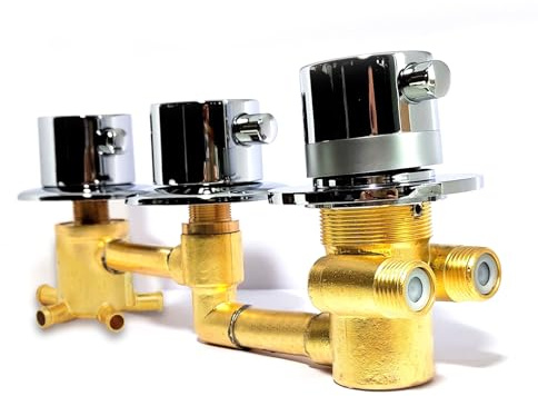 Robinet Inverseur De Douche 5 Voies, Kit Mitigeur De Douche Thermostatique Multi-fonctions En Laiton Vanne De Contrôle De Débit À 3 Poignées, Robinet Mitigeur Thermostatique De Douche, Chrome