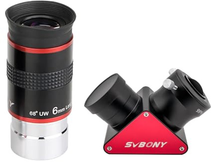 Svbony Telescope Eyepiece 6mm 68° Wide Angle Eyepiece with SV188P 90° Zenith Dielectric Mirror with 99% Reflectivity Diagonal Adapter, both 1.25in FMC Lens for Moon Planetary Deep Sky Observation