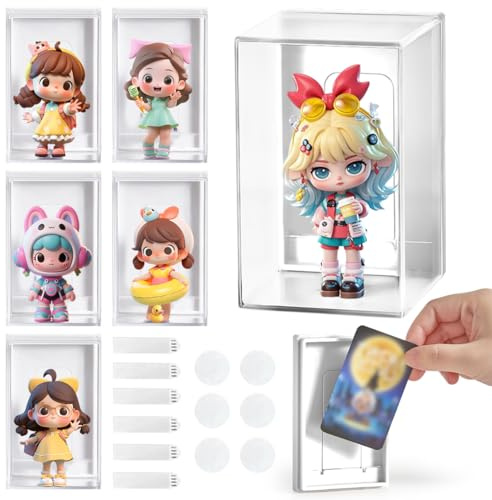 Acryl Vitrine für Minifiguren, 6Pcs Wand montiert Staubdichte Schaukasten für Pop Minifiguren Sammlerstücke Schaukasten Vitrine mit ID-Karte Slot für Figuren Home Lagerung Spielzeug Weihnachten