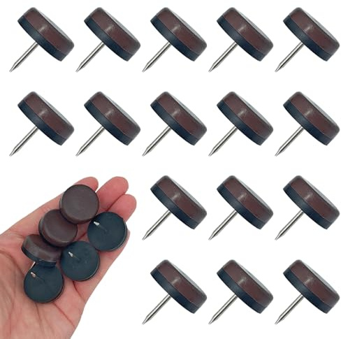 Acoeitl 16pcs Nail on Furniture Glides 1.1 Inch (28mm) Diameter Double Thick Nylon Brown Chair Leg Floor Protectors Furniture Sliders Pads Table Foot Gliders for Hardwood Carpet and Tile Floors