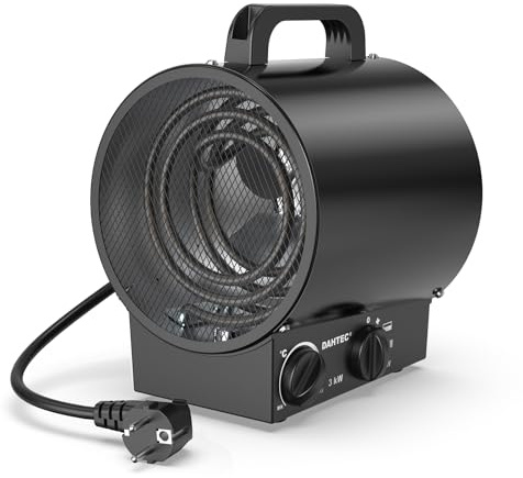 DAHTEC Tragbar Heizlüfter Klein 3000 Watt Bauheizer Bautrockner Elektro Heizstrahler mit Thermostat Heizgebläse mit Tragbarer Griff für Innen- Außeneinsatz