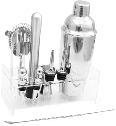 MAGICLULU 12 pièces Shaker à Cocktail Acier Inoxydable avec Base Acrylique Outils de Bar pour Martini Mélangeur Cuillère à Mélanger Pince à Glace pour Bars à et