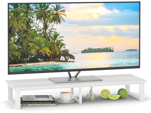 Garden 4 you TV-Board TV-Rack TV-Monitorerhöhung TV-Standfüße Riser-Halterung für TV aus Holz, Monitor Erhöhung für Fernsehtisch oder Bildschirmständer, 120 x 38 x 17 cm (Weiß)