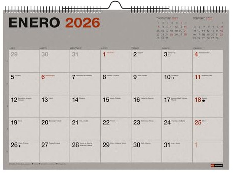 Miquelrius - Väggkalender 2026, 100% återvunnet papper, A3 månadsarrangör, 420 x 296 mm, med dubbel spiral och poängutrymme, hängplanerare, spanska