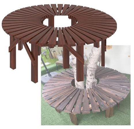 Trädbänk I Trä, Halvcirkelformad/rund Parkstol I Trä, Rygglöst Växtställ, For Terrass, Park, Gård, Trädgård, Gräsmatta(Round)