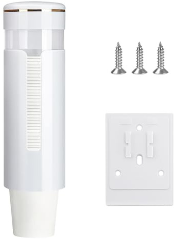 Dispensador de vasos con montaje en pared, soporte para vasos de enfriador de agua tipo tirón, organizador de vasos desechables montado en la pared para 45 vasos de papel, estante de almacenamiento de