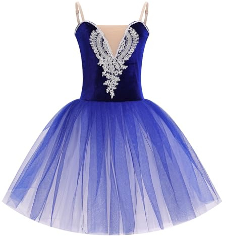 IBAKOM Balletttrikot für Damen, Schwanensee-Kostüm, Blumendruck, professionelle Ballerina, Tüll, Tutu, Tanzkleid, Marineblau, Klein
