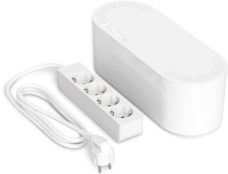 D-Line Kabelbox mit 4-Fach Steckdosenleiste 2 m, Kabelmanagement Box zur Kabelaufbewahrung, Kabel Organizer für TV & Schreibtisch – Klein, Weiß