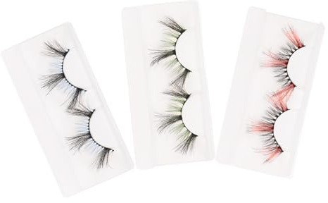 LOLIPPYY Lot de 3 Paires de Faux Cils Colorés 25 Mm Longueur, Effet Volume Incurvé, pour Femmes et Filles, Maquillage Soirée, Cosplay et Occasions Spéciales