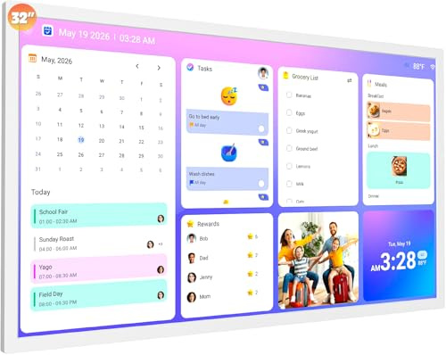 32 Digital Calendar Electronic-eCalendar WhiteBoard-Wall-Planner- Digital-Frame Touchscreen, No Subscription Chore Chart, Meal Planner, Star Reward, Sync Online via APP, Wall Mount, Gifts for Mom Dad