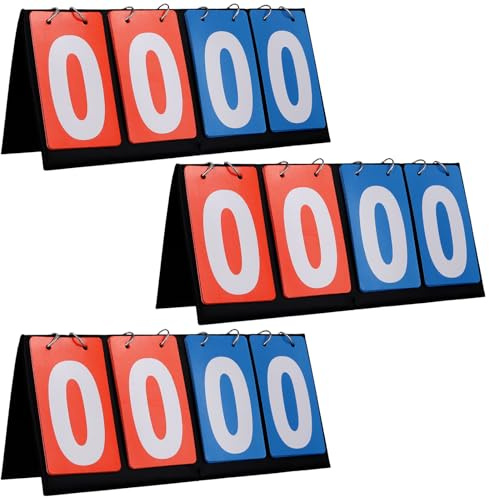 FUNSUEI 3 Stück Tragbare Flip Anzeigetafel 4-stellig, 36,4 x 16,3cm Sportanzeigetafel Zähltafel, Klappbare Punktetafel für Sport, Tischtennis, Badminton