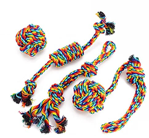 VIEWLON Dog Rope Toys Set - Durable Cotton Chew Toys for Pet Dental Health and Teeth Cleaning - 4 Pack Gift Set for Small Medium Dogs and Puppies