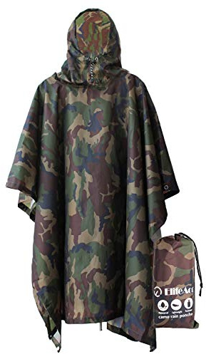 ElifeAcc Vattentät poncho multifunktionell regnponcho vuxen vattentät för utomhusaktiviteter, Camo armégrön, One Size