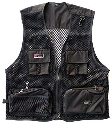 Rizanee Foldable Outdoor Fishing Camping Travel Mesh Vest, Multi-Pockets Photography Lightweight Vests (Black, US 2XL / Tag 4XL)