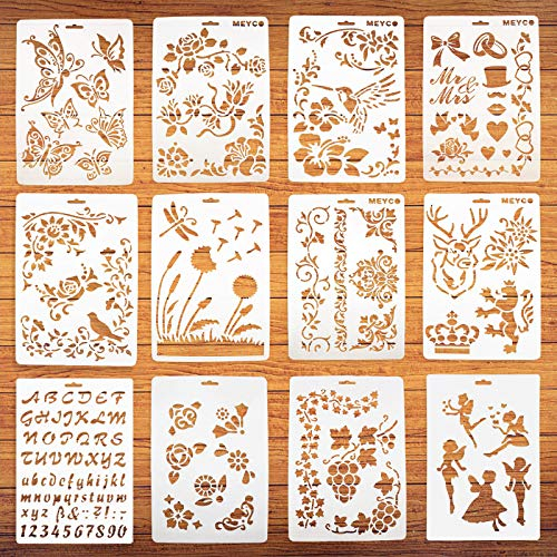 12 Stück wiederverwendbare Kunststoff-Schablonen zum Zeichnen und Malen