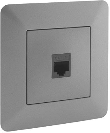 Zenitech - Presa Rete RJ45 CAT6 Artezo - Titanium - Design Moderno e Finitura Opaca - Dimensioni 86 x 86 mm - Placca a Scatto con Regolazioni Millimetriche - Motore Compatto per Passaggio Cavi