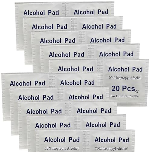 YNR 70% Alcohol Pre-Injection Isopropyl Wipes - Individually Wrapped First Aid Skin Cleaning Easy-Tear Sachet Wipes (20PCS)
