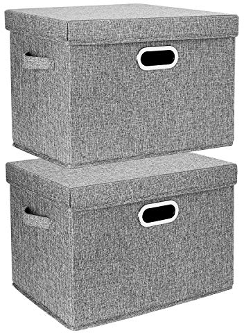 TYEERS Large Storage Box with Lid, Collapsible, Washable, Fabric Storage Box for Clothes, Wardrobe Storage, 44x30x29 cm, Set of 2, Grey
