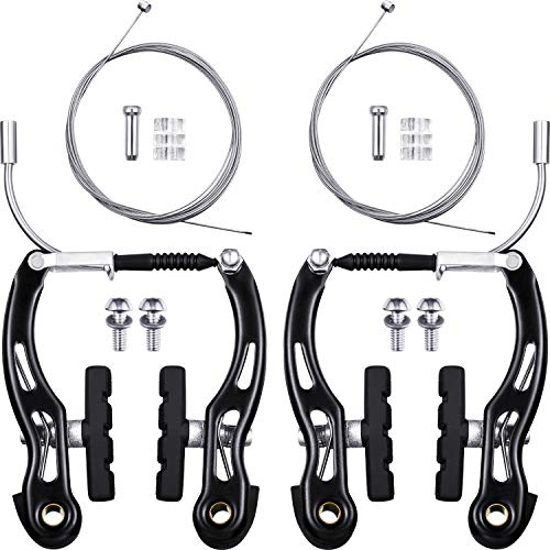Boao 2 Pairs Bike Brakes Set Bike Brakes Mountain Bike Replacement for Most Bicycle and 2 Pieces Mountain Bike Brake Cables Bike Gear Shift Cable Wire, End Caps, End Ferrules