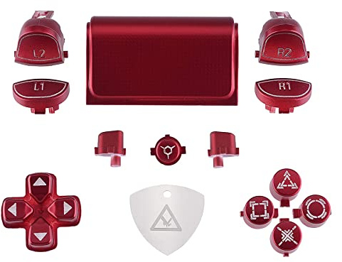 eXtremeRate DIY-Symbol Knöpfe Set für ps4 Controller JDM-040 050 055, Ersatz D-Pad/Triggers/Touchpad/ps/Share/Option Buttons Tasten für ps4 DTFS LED Kit-Controller Nicht enthalten(Rot)