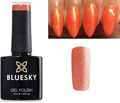 Bluesky Gel Nail Polish CORAL ORANGE SHIMMER WITH FINE GOLD GLITTER SPRING SUMMER COLOR CS58 UV LED Soak Off 10ml