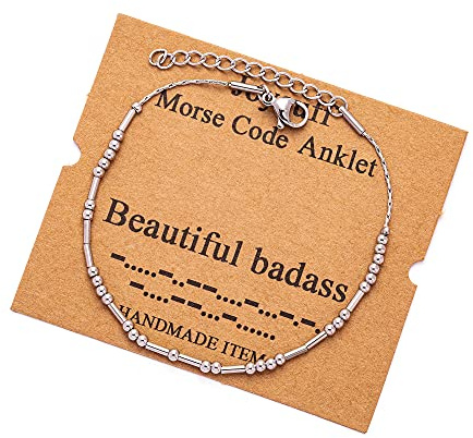 JoycuFF Inspirational Silver Anklets for Women Secret Message Morse Code Ankle Bracelets for Friends Mom Sisters Wife Funny Motivational Friendship Beach Jewelry