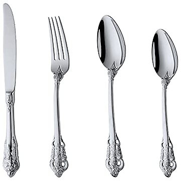 Aiwerttes Service de Couverts 12 Pièces en Acier Inoxydable 18/10 de Qualité Alimentaire avec Couteau, Fourchette, Cuillère, Cuillère à café, pour 3 Personnes, poli miroir, passe au lave-vaisselle