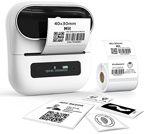 Phomemo M220 Etikettendrucker Bluetooth, Tragbarer Etikettiergerät Bluetooth Thermo Label Printer für Barcode,Einzelhandel,kleine Unternehmen,mit Telefonen & PC-System Weiß
