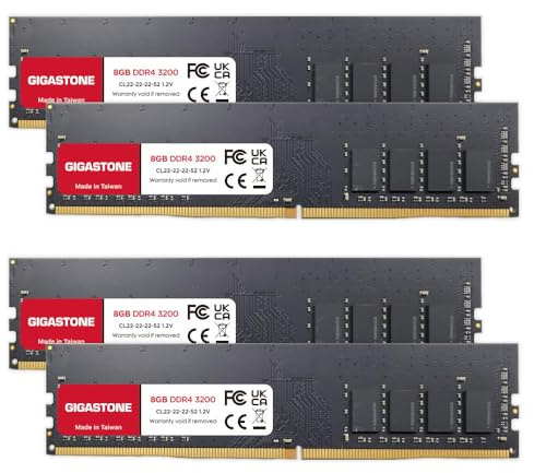 【DDR4 RAM】 Gigastone Memoria RAM Escritorio 32GB (4x8GB) DDR4 32GB DDR4-3200MHz PC4-25600 CL16 1.35V UDIMM 288 Pin sin búfer sin ECC para PC Computadora Escritorio Módulo (ÚNICAMENTE Escritori)