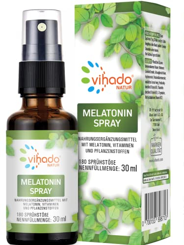 Vihado Natur Melatonin Spray - Plus: Ashwagandha, Lavendel, Tryptophan, Vitamin B Komplex - 180 Tage Vorrat - Melatonin Spray hochdosiert - Mit gereinigtem Osmosewasser - vegan, 30 ml