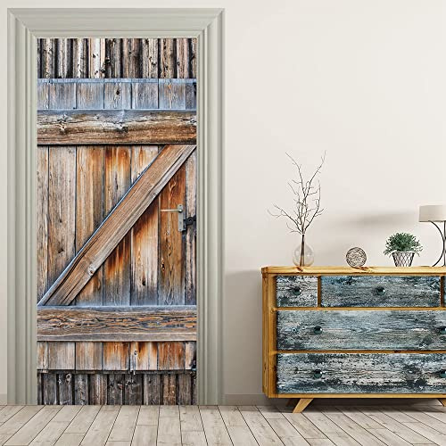 VIRANDA Türtapete Selbstklebend TürPoster 3D - Holztür - Türaufkleber Türfolie für Tür verschönern deko 77x200cm
